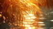 A vibrant explosion of amber and gold light ignites the heat of a sun-kissed palm tree, casting an enchanting glow over the outdoor landscape like a shower of sparkling fireworks
