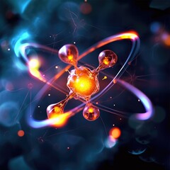 Wall Mural - atomic dance: subatomic realm, electrons, neutrons, and protons orbit a fixed nucleus in a model emp
