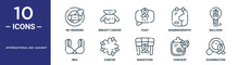 international day against outline icon set includes thin line no smoking, breast cancer, chat, mammography, balloon, bra, cancer icons for report, presentation, diagram, web design