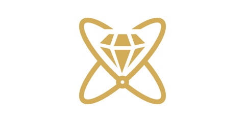 Wall Mural - logo design combination of diamond shape with technology, planet and diamond logo design.