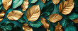 gold and dark green flowers on green background 