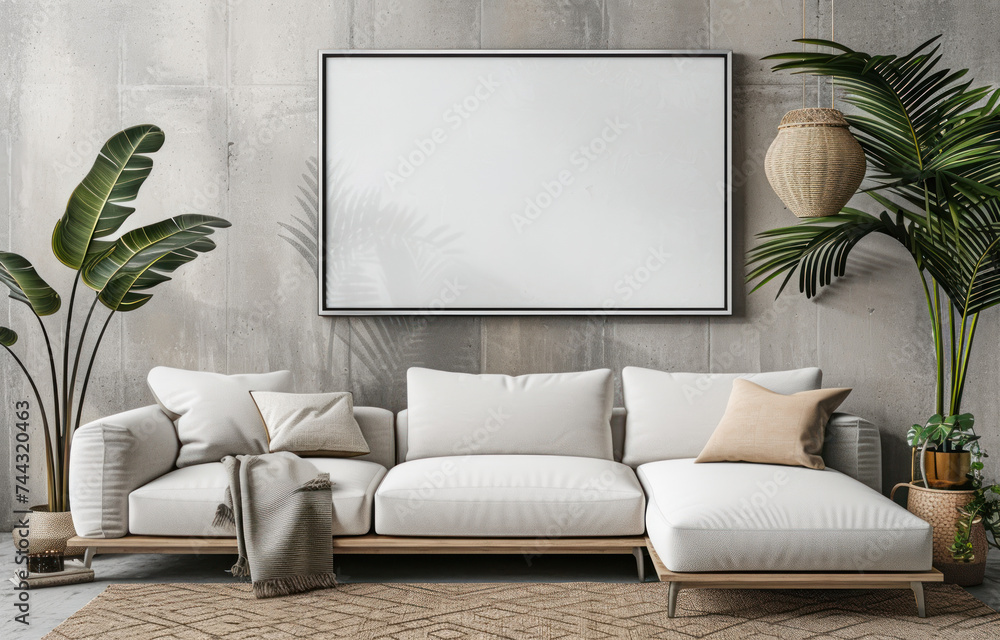 beautiful interior design furniture with mockup poster artwork with ...