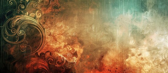 Canvas Print - A captivating painting showcasing a stunning fusion of abstract vintage elements against a vibrant red, yellow, and green background.