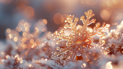 Wall Mural - closeup of a radiant snowflake with dazzling glitter details.