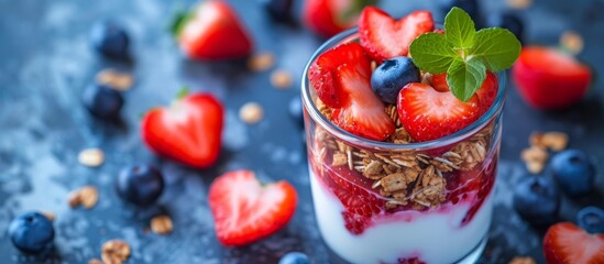 Wall Mural - Delicious homemade yories topped with fresh berries and granola for a healthy breakfast treat