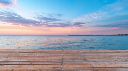 Sticker - Wooden products near sea under blue sunset sky at evening