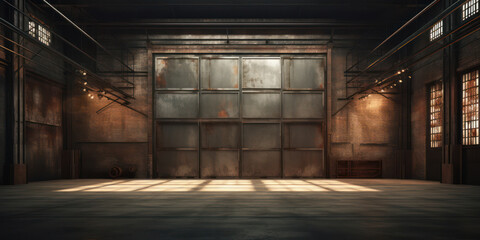 Wall Mural - Empty Concrete Industrial Room with Dark Grunge Background