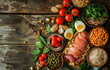 close up Natural, protein-rich food on a wooden background. Healthy food concept