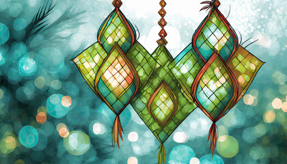 Wall Mural - ketupat ramadan ilustrator or ketupat ramadhan ilustration, background ramadan ketupat, ketupat design,