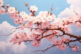 Fototapeta Natura - Sakura branch pink blossom. Nature tree detail decoration element. Generate Ai