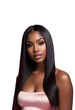© LilithArt - A beautiful black supermodel wearing a long silky straight lace front wig on a transparent background