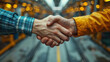 © easybanana - Two People Shaking Hands in a Subway Station