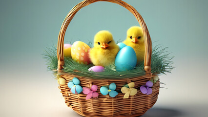 Wall Mural - Wonderful Basket watercolor background with easter eggs