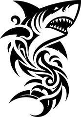 Wall Mural - modern tribal tattoos of shark, abstract line art, and minimalist contour