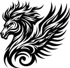 modern tribal tattoo unicorn, pegasus, abstract line art, minimalist contour. Vector

