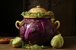 Sauerkraut cabbage in pot. Raw chopped cabbage vegetable in cooking vessel. Generate ai