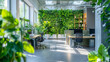 Green, sustainable and ecological office space with daily employee traffic A modern and eco-friendly startup with ESG standards and an office with care for employee well-being and a healthy environmet