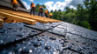 A section of a roof being installed with workers carefully placing reflective materials that will help keep the house cool during hot summer months. The caption reads Make