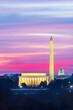 Washington DC skyline including Lincoln Memorial, Washington Monument, and The United States Capitol building, sunrise