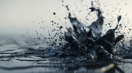 3d render of a tranquil scene disrupted by the violent splash of a black inky substance