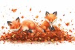 illustrations depicting charming foxes in a vibrant autumnal forest setting, evoking a sense of warmth and serenity. Watercolor