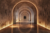 Fototapeta Perspektywa 3d - 3d render of a tunnel with a series of soft illuminated alcoves