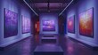 Fine art painting gallery against a muted lavender LED light panel backdrop, accentuating artistic detail with a soft, illuminated background.