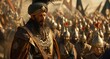 A Janissary leader stands tall with a regal presence commanding respect and admiration from their troops.
