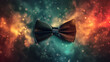 Black bow tie on a cosmic background.
