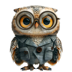 Wall Mural - A 3D animated cartoon render of a charming owl wearing a vest and monocle.