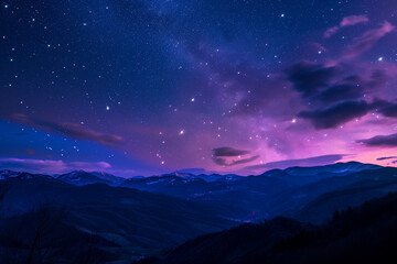 Beautiful starry night sky under mountains