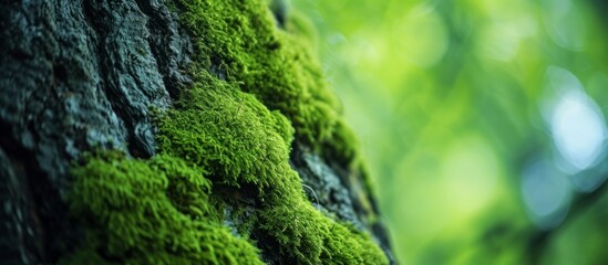 Canvas Print - Enchanting moss covered tree trunk in lush green forest environment with serene natural beauty