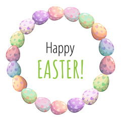 Wall Mural - Easter wreath with eggs. Vector greeting card with textbox