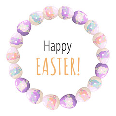 Wall Mural - Easter wreath with eggs. Vector greeting card with textbox