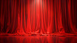 Realistic theater red dramatic curtains with spotlight on stage, perfect for theatrical or entertainment concepts, Generative Ai

