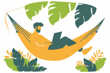 Sticker - Person Work in Hammock Relax Flat Design