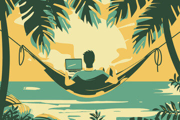 Sticker - Person Work in Hammock Relax Flat Design