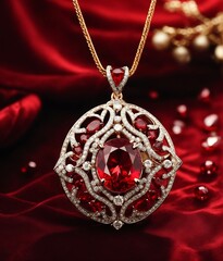 Wall Mural - red diamond silver necklace