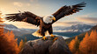 eagle on a rock on a background of autumn mountains