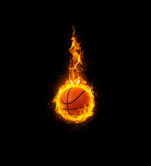 Wall Mural - basketball, on fire on black background