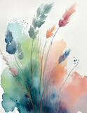 Fototapeta Fototapeta w kwiaty na ścianę - Akwarela obraz przedstawiający suche trawy w minimalistycznym wykonaniu, w pastelowych kolorach, dekoracja generative ai