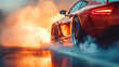 Generic Sports Car Performing Burnout or Drifting on Road, Automotive Racing Concept, High-Speed Sport Vehicle Skidding, Extreme Driving Experience, Generative AI

