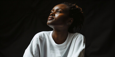 Wall Mural - Serious Beauty: Attractive Young Black Woman Posing with Style in Outdoor Studio Shot