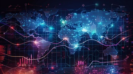 World map with graph in futuristic concept suitable for financial investment or Economic trends business idea and all art work design. Abstract finance background