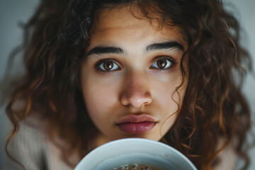 Wall Mural - Youthful Innocence: Cute Caucasian Girl Expresses a Range of Emotions in Closeup