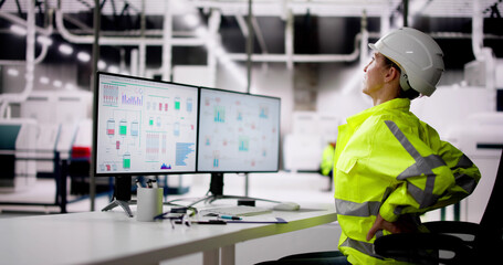 Canvas Print - Engineer Operator With Back Pain At Industrial Plant