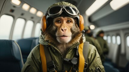 Poster - A monkey wearing a pilot's helmet and goggles. Generative AI.