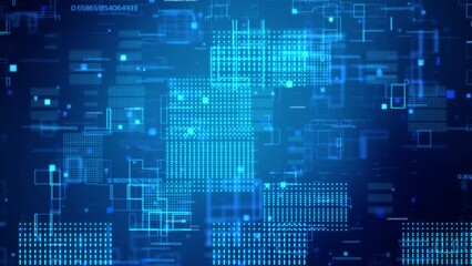 Abstract blue squares in a digital art pattern, reminiscent of a tech wallpaper or futuristic business presentation. digital data transfer cyberspace background concept.