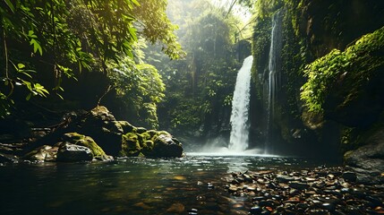 Canvas Print - a small waterfall in the middle of a forest