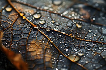 Wall Mural - a close up of a leaf with drops of water on it